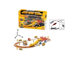 Set de joaca Cale ferata galbena cu tren electric, elemente fosforescente, accesorii si acumulator, ZJA361472