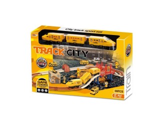 Set de joaca Cale ferata galbena cu tren electric, elemente fosforescente, accesorii si acumulator, ZJA361472