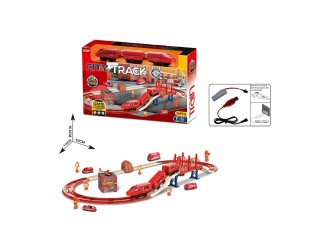 Set de joaca Cale ferata rosie cu tren electric, elemente fosforescente, accesorii si acumulator, ZJA361476