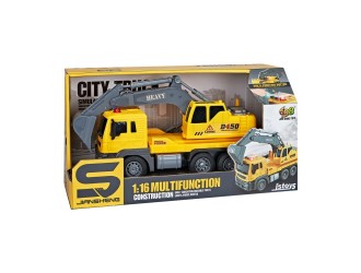 Jucarie Camion Excavator, galben, cu frictiune, sunete si lumini 1:16, JSTOYS, ZJA278614