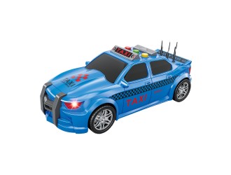 Masina taxi albastra, cu inertie, sunete si lumini, portbagaj care se deschide 1:16, jstoys, ZJA329905