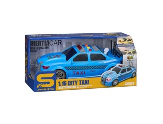 Masina taxi albastra, cu inertie, sunete si lumini, portbagaj care se deschide 1:16, jstoys, ZJA329905