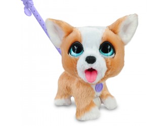 Jucarie interactiva de plus Catelus Corgi cu lesa, 23 cm, Furreal seria Poop-A-Lots