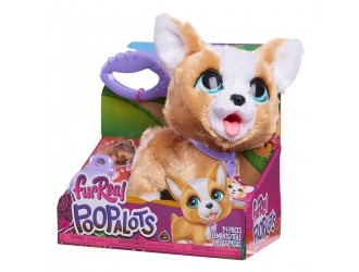 Jucarie interactiva de plus Catelus Corgi cu lesa, 23 cm, Furreal seria Poop-A-Lots