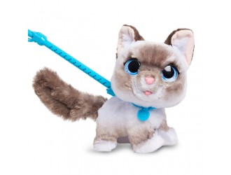 Jucarie interactiva de plus Pisica siameza cu lesa, 23 cm, Furreal seria Wag-A-Lots 