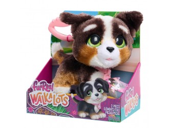 Jucarie interactiva de plus Catelus Bernedoodle cu lesa, 23 cm, Furreal seria Walk-A-Lots 