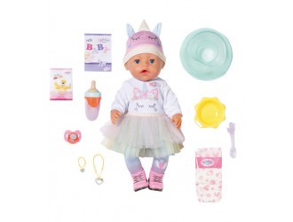 Papusa bebelus Baby Born, hainute Unicorn, 36 cm, bea din sticluta, face pipi si plange