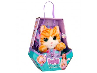 Jucarie de plus cu sunete Pisicuta roscata cu suzeta, in gentuta, 24 cm, Baby Paws W2