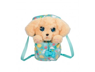 Jucarie de plus cu sunete Catelus bej cu suzeta, in gentuta, 24 cm, Baby Paws W2