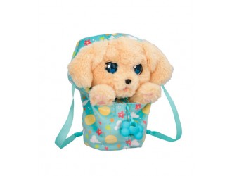 Jucarie de plus cu sunete Catelus bej cu suzeta, in gentuta, 24 cm, Baby Paws W2