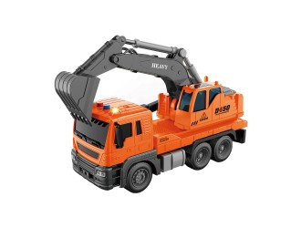 Jucarie Camion Excavator, oranj, cu frictiune, sunete si lumini 1:16, JSTOYS ZJA278616
