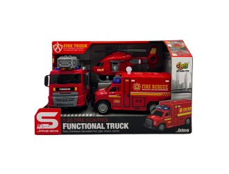 Set cu 3 autospeciale Pompieri, cu frictiune, sunete si lumini, 1:20, jstoys, ZJA363883
