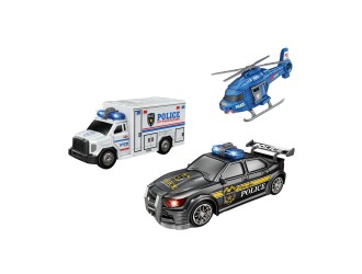 Set cu 3 autospeciale Politie, cu frictiune, sunete si lumini, 1:20, jstoys, ZJA363884