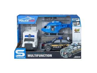 Set cu 3 autospeciale Politie, cu frictiune, sunete si lumini, 1:20, jstoys, ZJA363884
