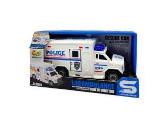 Camion Ambulanta-Politie cu frictiune, sunete si lumini, 1:20, jstoys, ZJA363887