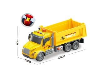 Camion basculanta galbena cu frictiune, buton presiune, sunete si lumini, 1:14, jstoys, ZJA363775