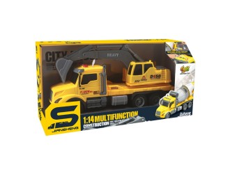 Camion excavator galben cu frictiune, sunete si lumini, 1:14, jstoys, ZJA363779