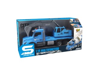 Camion excavator albastru cu frictiune, sunete si lumini, 1:14, jstoys, ZJA363780