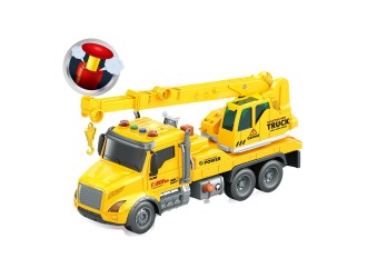 Camion macara galbena cu frictiune, buton presiune, sunete si lumini, 1:14, jstoys, ZJA363781