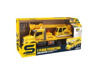 Camion macara galbena cu frictiune, buton presiune, sunete si lumini, 1:14, jstoys, ZJA363781