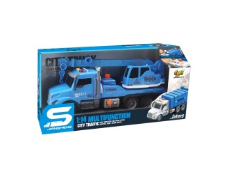 Camion macara albastra cu frictiune, buton presiune, sunete si lumini, 1:14, jstoys, ZJA363782