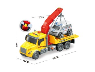 Camion evacuator galben cu frictiune, buton presiune, sunete si lumini, 1:14, jstoys, ZJA363783