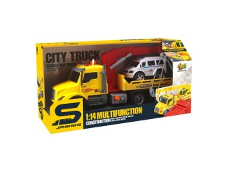 Camion evacuator galben cu frictiune, buton presiune, sunete si lumini, 1:14, jstoys, ZJA363783