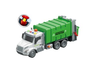 Camion de salubritate verde cu frictiune, buton presiune, sunete si lumini, 1:14, jstoys, ZJA363785