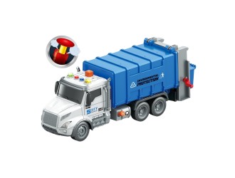 Camion de salubritate albastru cu frictiune, buton presiune, sunete si lumini, 1:14, jstoys, ZJA363786