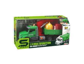 Camion cu remorca, macara si tomberoane, frictiune, buton presiune, sunete si lumini, 1:14, jstoys, ZJA363787