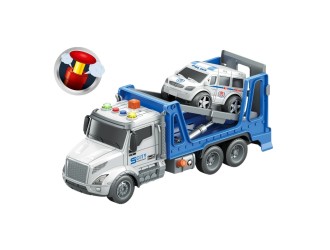 Camion evacuator albastru cu frictiune, buton presiune, sunete si lumini, 1:14, jstoys, ZJA363789