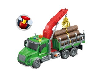 Camion transportator lemne cu macara, frictiune, buton presiune, sunete si lumini, 1:14, jstoys, ZJA363791