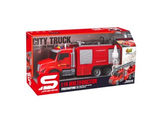 Camion pompieri cu scara, rezervor, buton apa, frictiune, sunete si lumini, 1:14, jstoys,ZJA363793