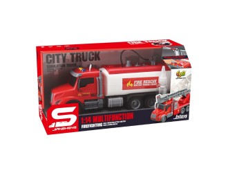 Camion pompieri cu cisterna, buton apa, frictiune, sunete si lumini, 1:14, jstoys, ZJA363794