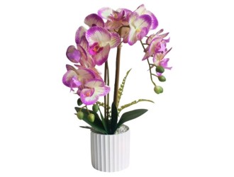 Orhidee artificiala alb-mov in ghiveci 48 cm, ZJA361821