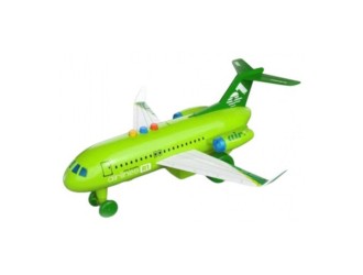 Avion cu frictiune verde si 2 masinute, sunete si lumini, 1:16, jstoys, ZJA347493