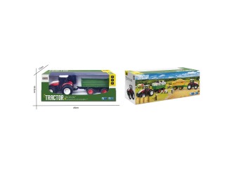 Tractor rosu cu telecomanda 2.4G scara 1:24, cu remorca verde, acumulator si lumini, ZJA363053