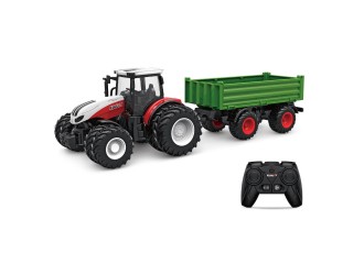 Tractor rosu cu telecomanda 2.4G scara 1:24, cu remorca verde, acumulator si lumini, ZJA363053