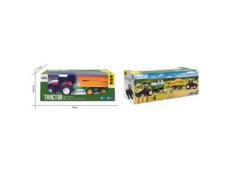 Tractor rosu cu telecomanda 2.4G scara 1:24,  cu remorca galbena, acumulator si lumini, ZJA363070