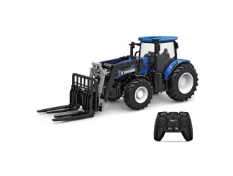 Tractor albastru cu telecomanda 2.4G scara 1:24, cu dispozitiv de ridicare frontal, acumulator si lumini, ZJA363077