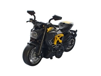 Jucarie Motocicleta neagra cu alb/rosu/galben, 1:14, din metal, cu sunete si lumini, mecanism pull-back, ZJA162819