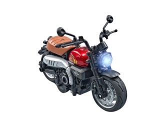 Jucarie Motocicleta clasica alb/rosu/albastru, 1:14, din metal, cu sunete si lumini, mecanism pull-back, ZJA354879