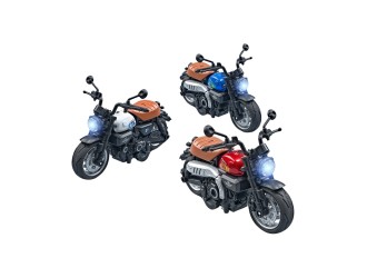 Jucarie Motocicleta clasica alb/rosu/albastru, 1:14, din metal, cu sunete si lumini, mecanism pull-back, ZJA354879