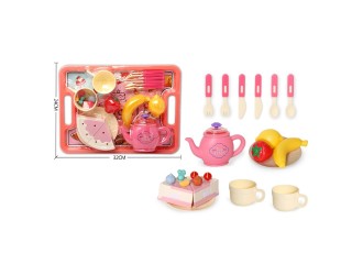 Platou cu set de ceai pentru copii cu torta si fructe de jucarie 25 el., ZJA323773