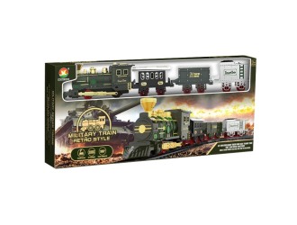 Set Tren Retro Clasic negru-auriu-verde cu cale ferata, 3 vagoane, sunete Christmas, lumini, ZJA370855