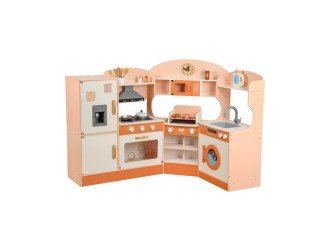 Mega Bucatarie din lemn culoare piersic cu frigider, masina de spalat, microunda, hota si alte accesorii, ZJA359668