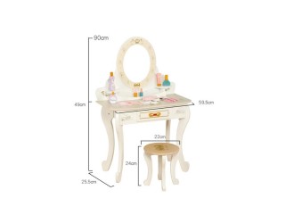 Masuta de machiaj din lemn cu oglinda si scaun, alb, cu accesorii, ZJA359676