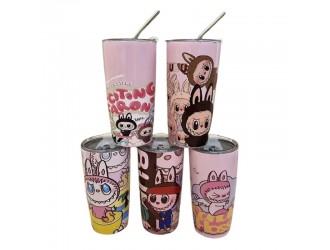 Termos Lububu cu design colorat, capac si pai metalic, 500 ml