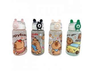 Sticla de apa copii cu capybara, 500 ml, capac si pai