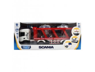 Set de joaca Camion Large Truck – Autotransportor Scania, TechnoDrive, cu 4 masini, sunete si lumin